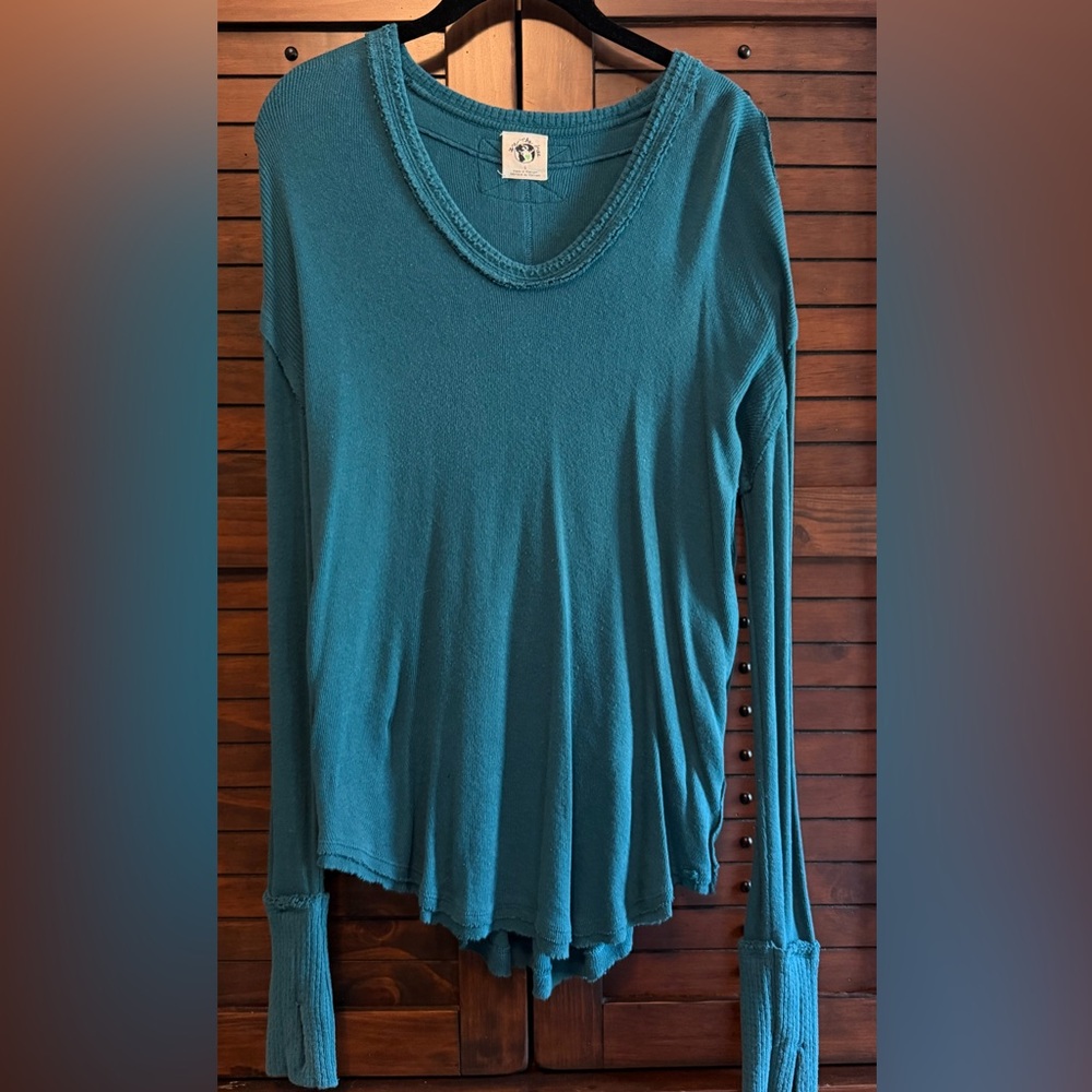 Free People We The Free Colby Long Sleeve Tee in Lagoon